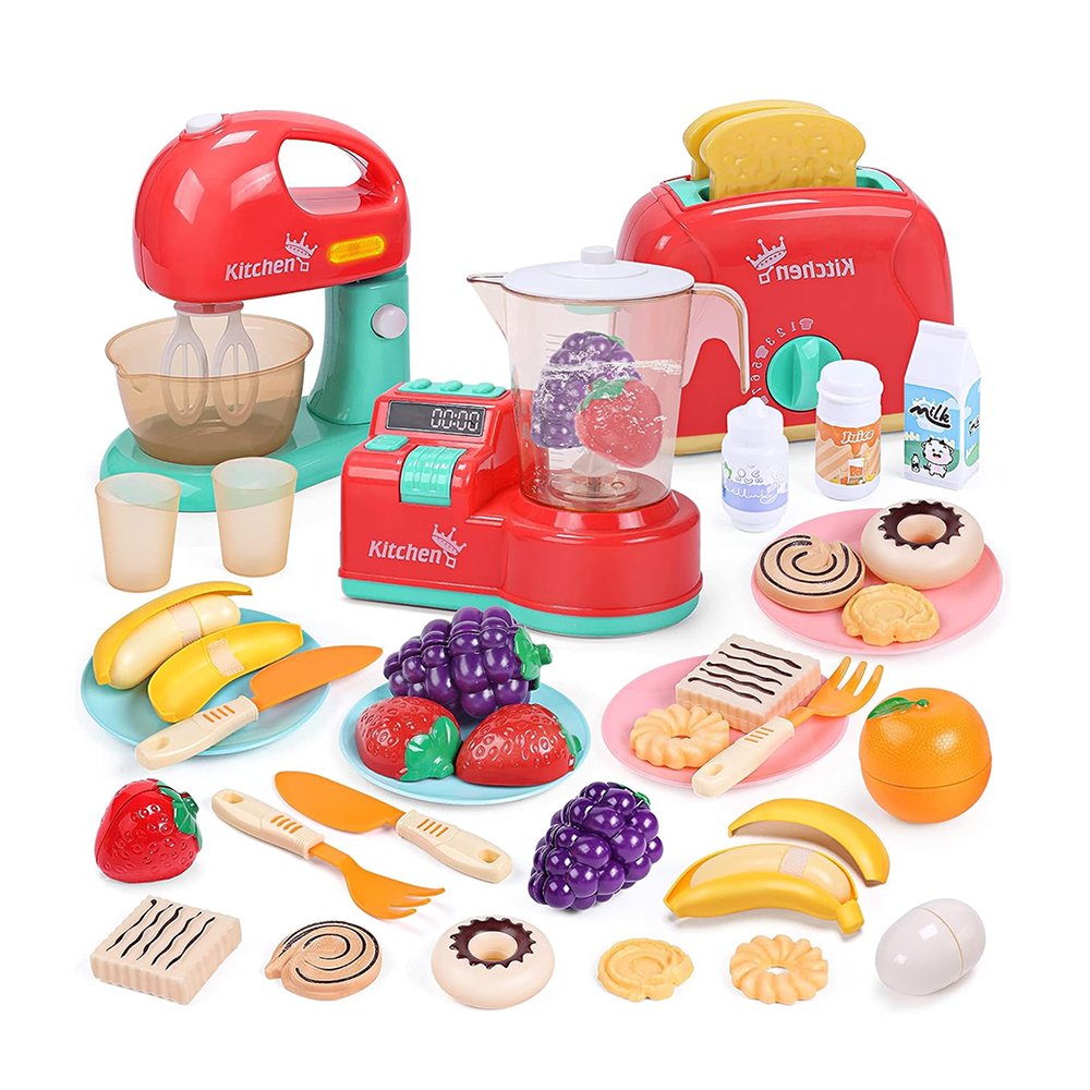 CUTE STONE Toy Kitchen Appliances Playset Kids Accessories Mixer Blender Toaster