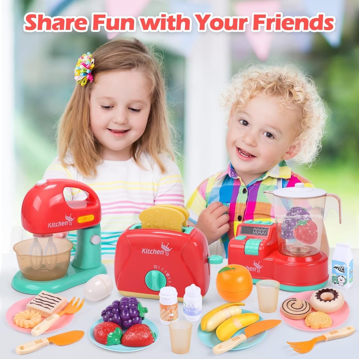 CUTE STONE Toy Kitchen Appliances Playset Kids Accessories Mixer Blender Toaster