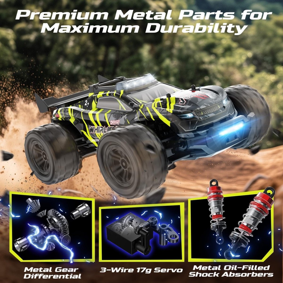 DEERC 1:14 Fast Brushless RC Car 4x4 Offroad Monster Truck Remote Control Truck