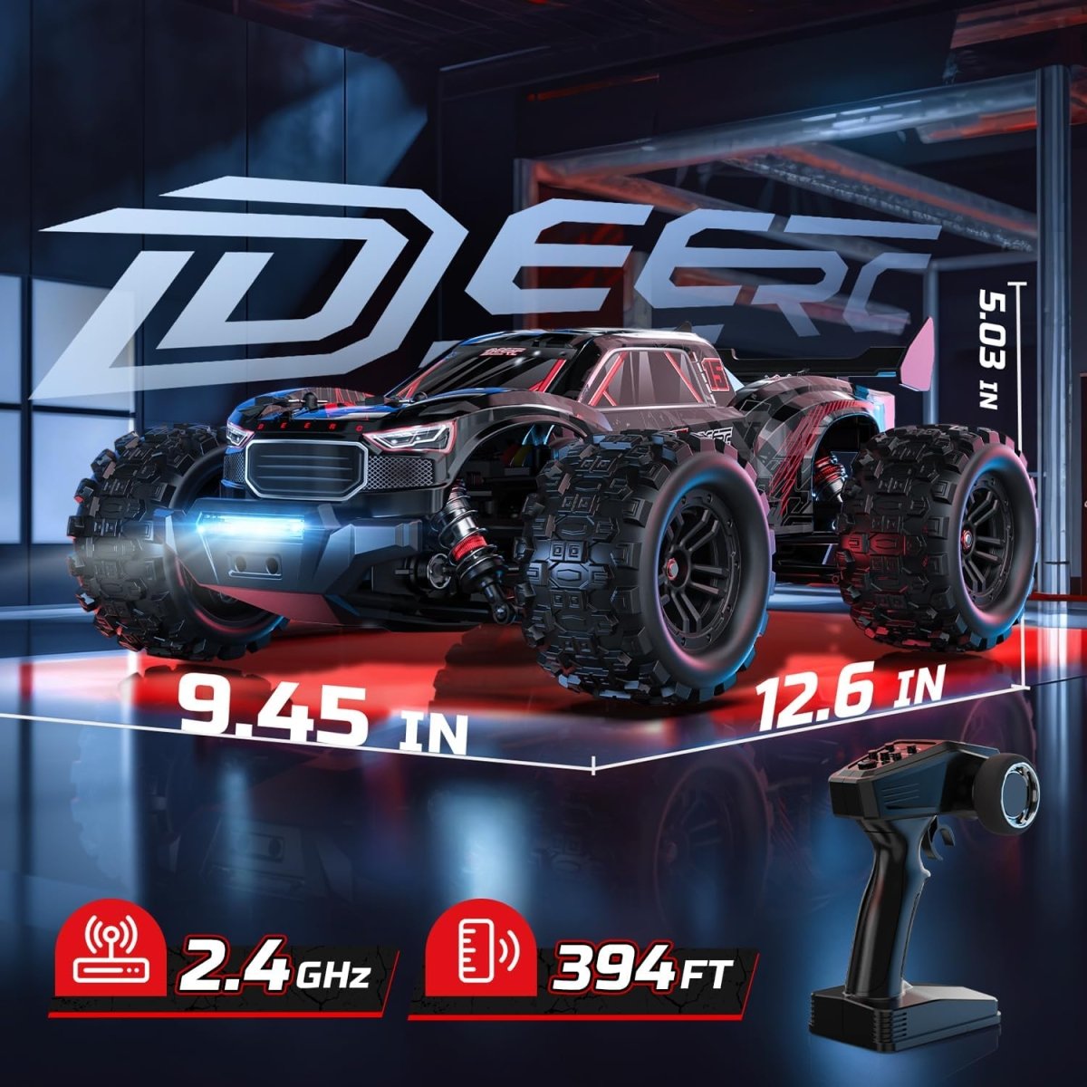 DEERC 1:14 Fast Brushless RC Car Off-road Remote Control Monster Truck