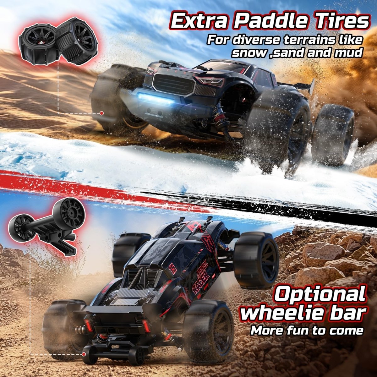 DEERC 1:14 Fast Brushless RC Car Off-road Remote Control Monster Truck
