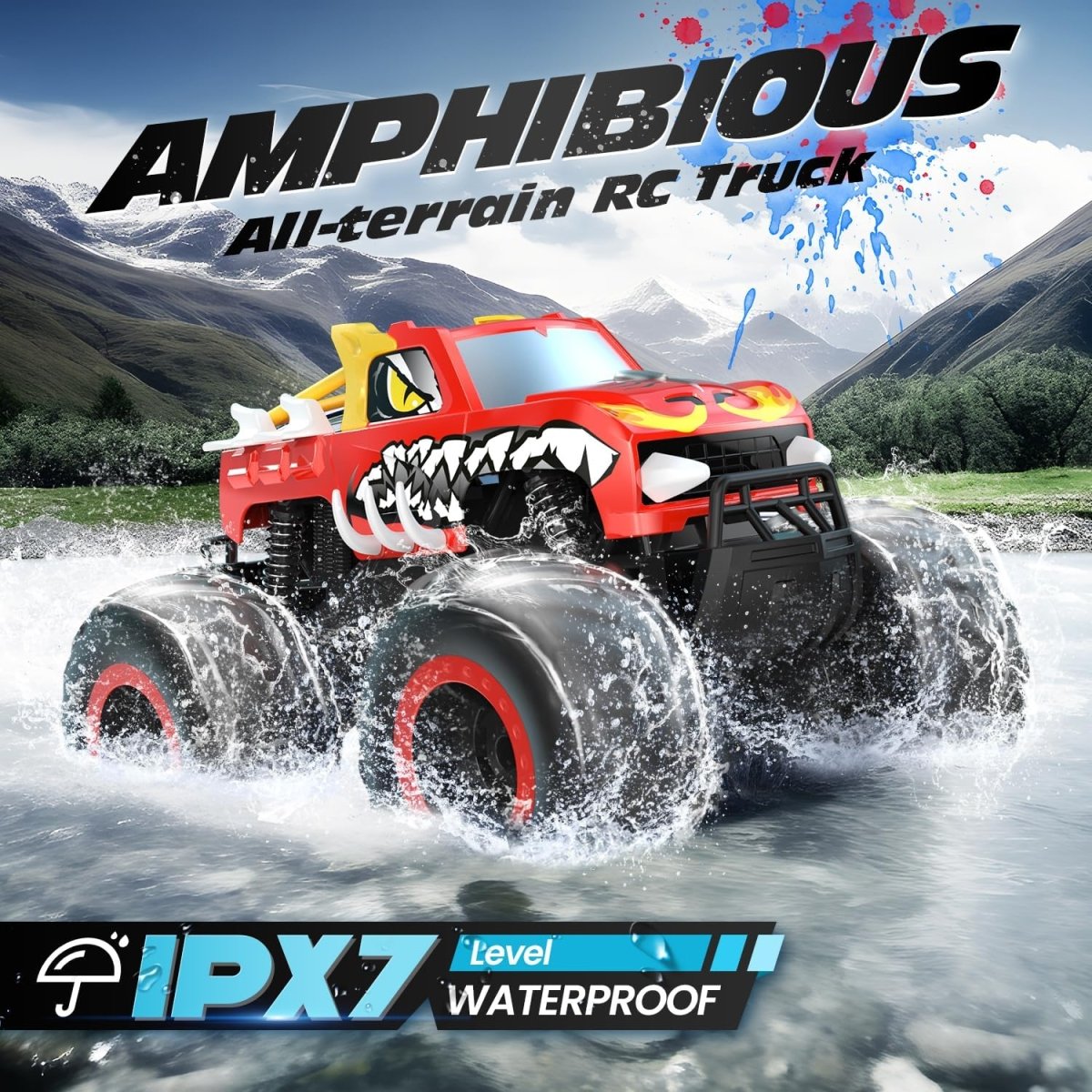 DEERC 1:16 Amphibious RC Monster Trucks IPX7 Waterproof Remote Control Car 4WD