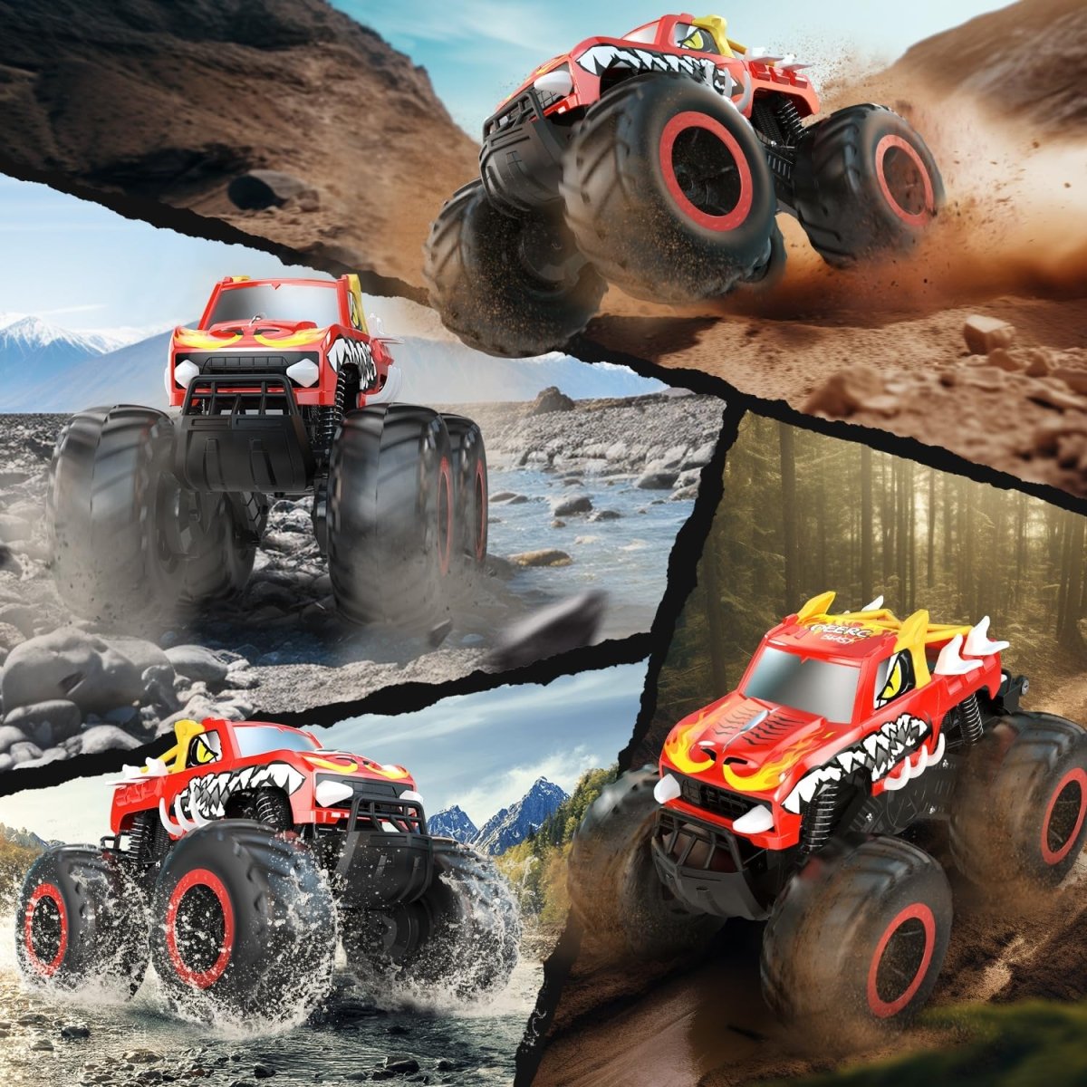 DEERC 1:16 Amphibious RC Monster Trucks IPX7 Waterproof Remote Control Car 4WD