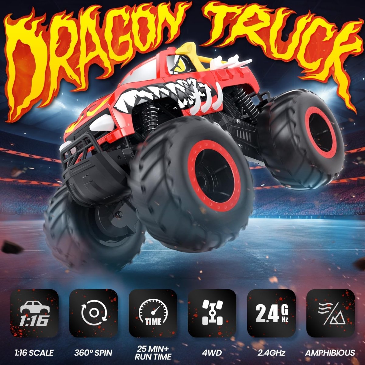 DEERC 1:16 Amphibious RC Monster Trucks IPX7 Waterproof Remote Control Car 4WD