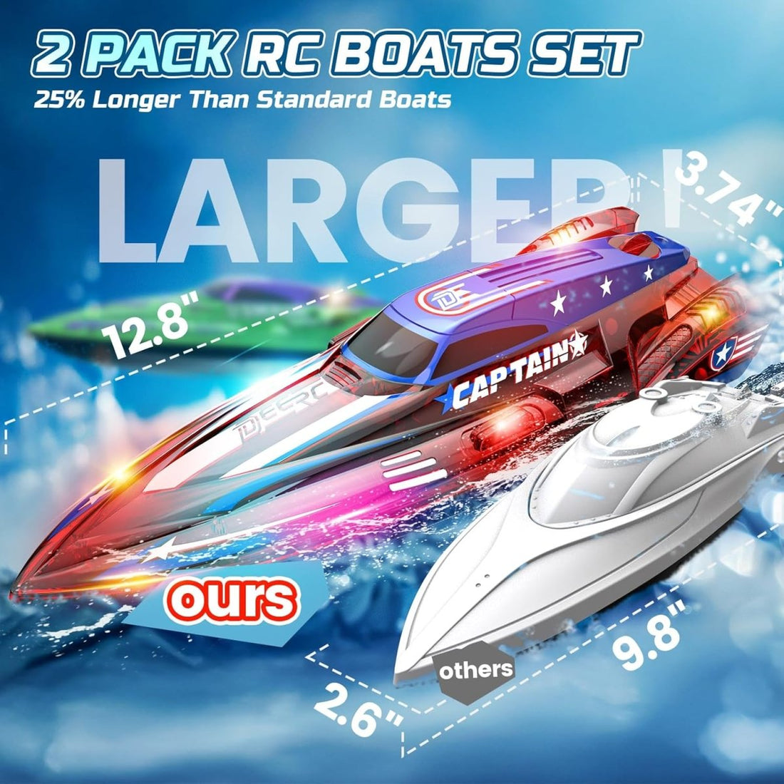 DEERC 2 Pack 13 inch Remote Control Boat for Kids 2.4Ghz RC Racing Boat
