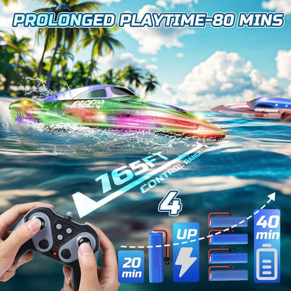 DEERC 2 Pack 13 inch Remote Control Boat for Kids 2.4Ghz RC Racing Boat