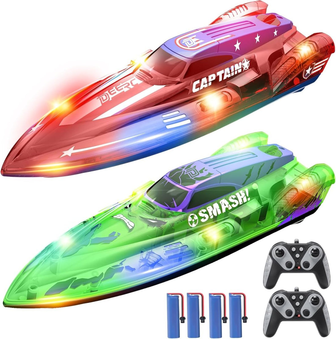 DEERC 2 Pack 13 inch Remote Control Boat for Kids 2.4Ghz RC Racing Boat
