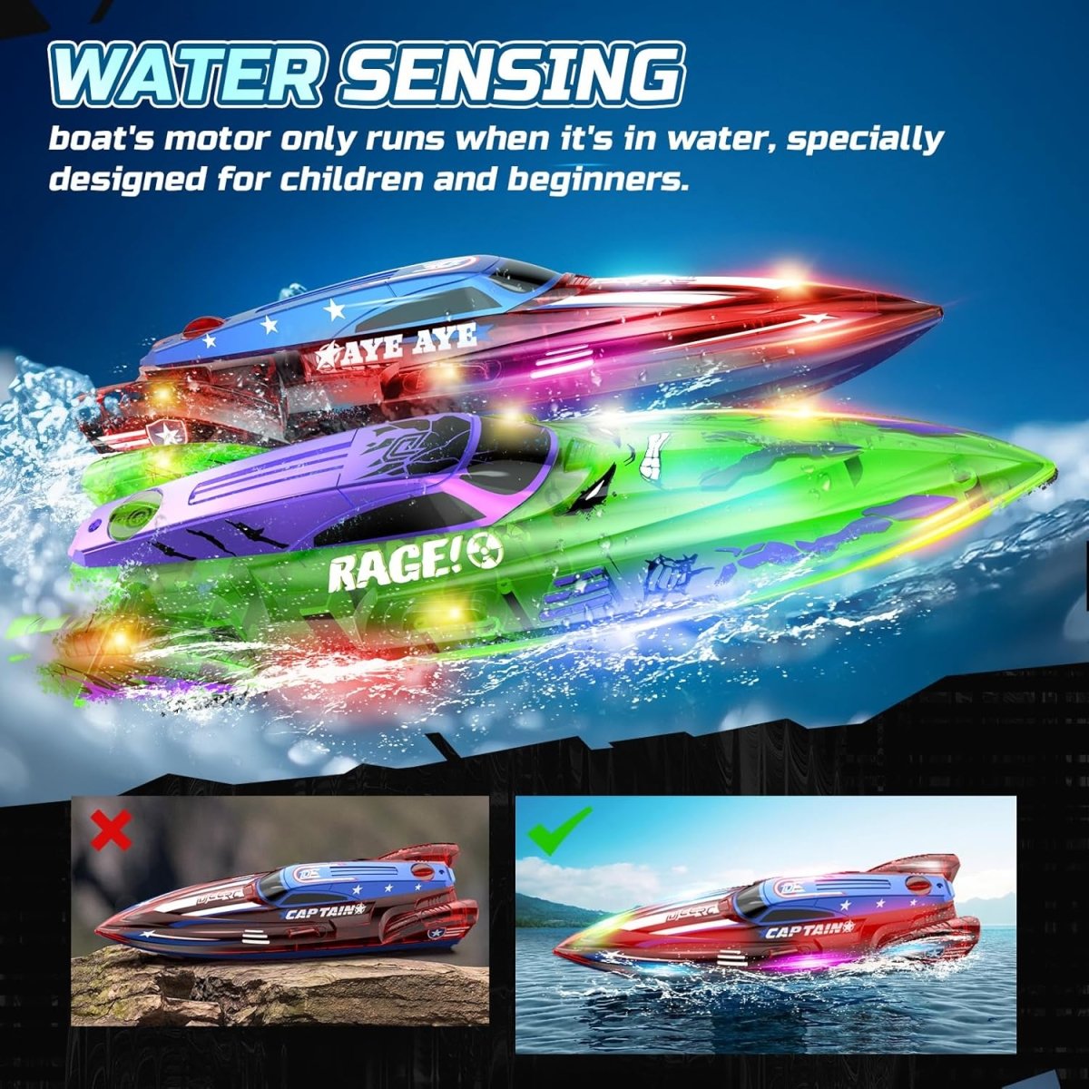 DEERC 2 Pack 13 inch Remote Control Boat for Kids 2.4Ghz RC Racing Boat