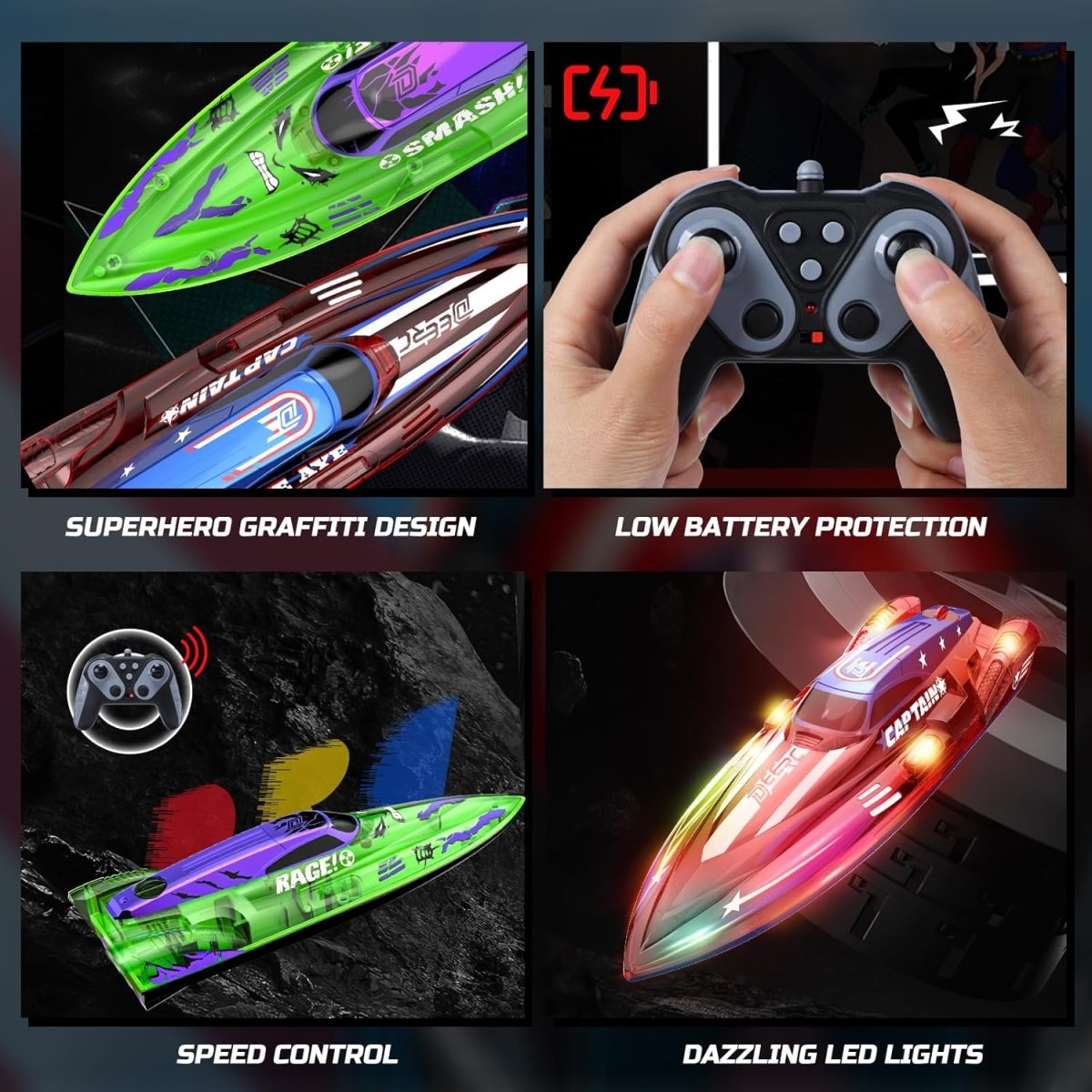 DEERC 2 Pack 13 inch Remote Control Boat for Kids 2.4Ghz RC Racing Boat