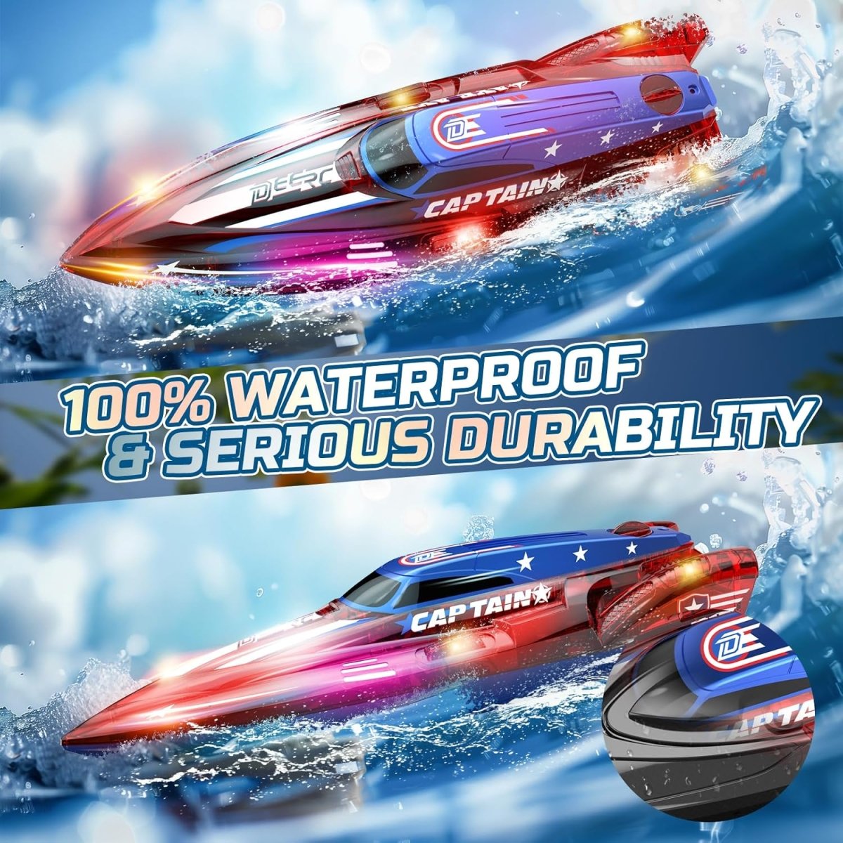 DEERC 2 Pack 13 inch Remote Control Boat for Kids 2.4Ghz RC Racing Boat