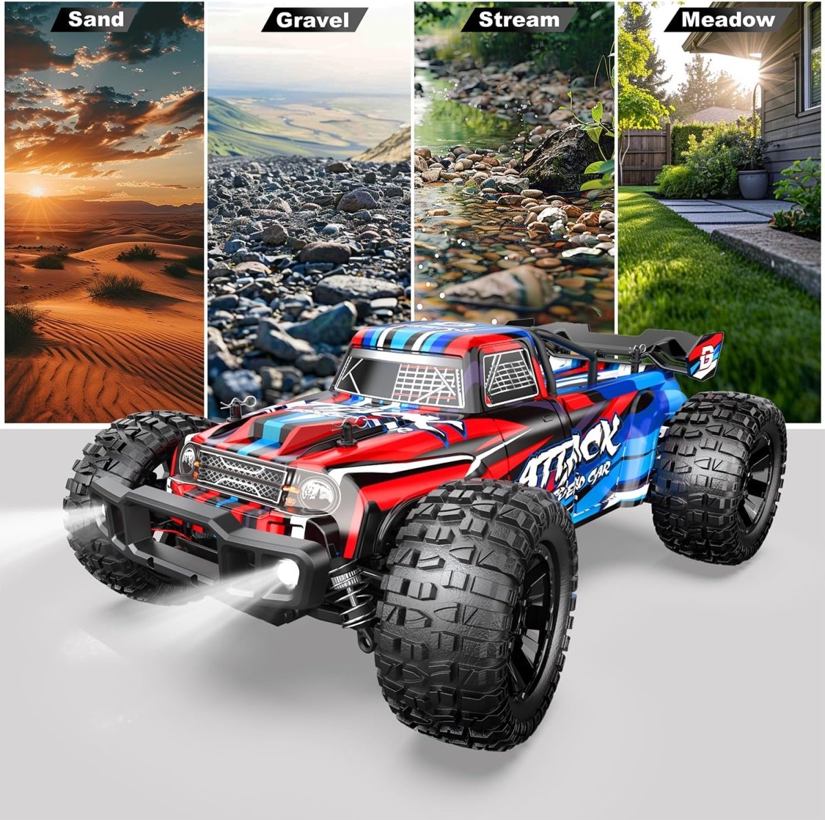 DEERC 210E Brushless High Speed RC Car 1:10 Large 4WD Remote Control Monster Truck