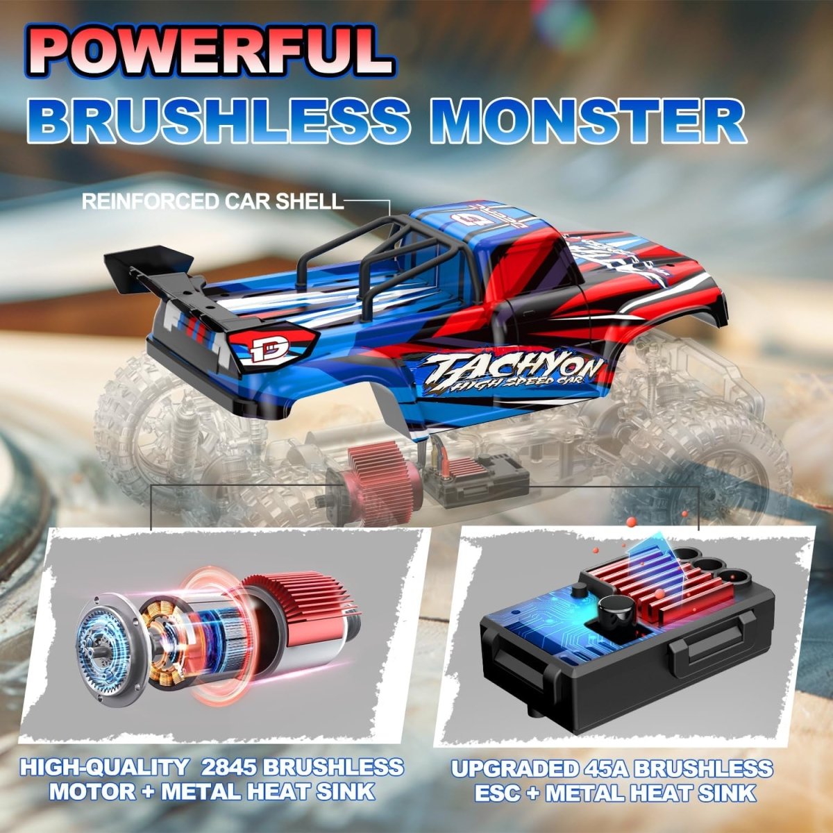 DEERC 210E Brushless High Speed RC Car 1:10 Large 4WD Remote Control Monster Truck