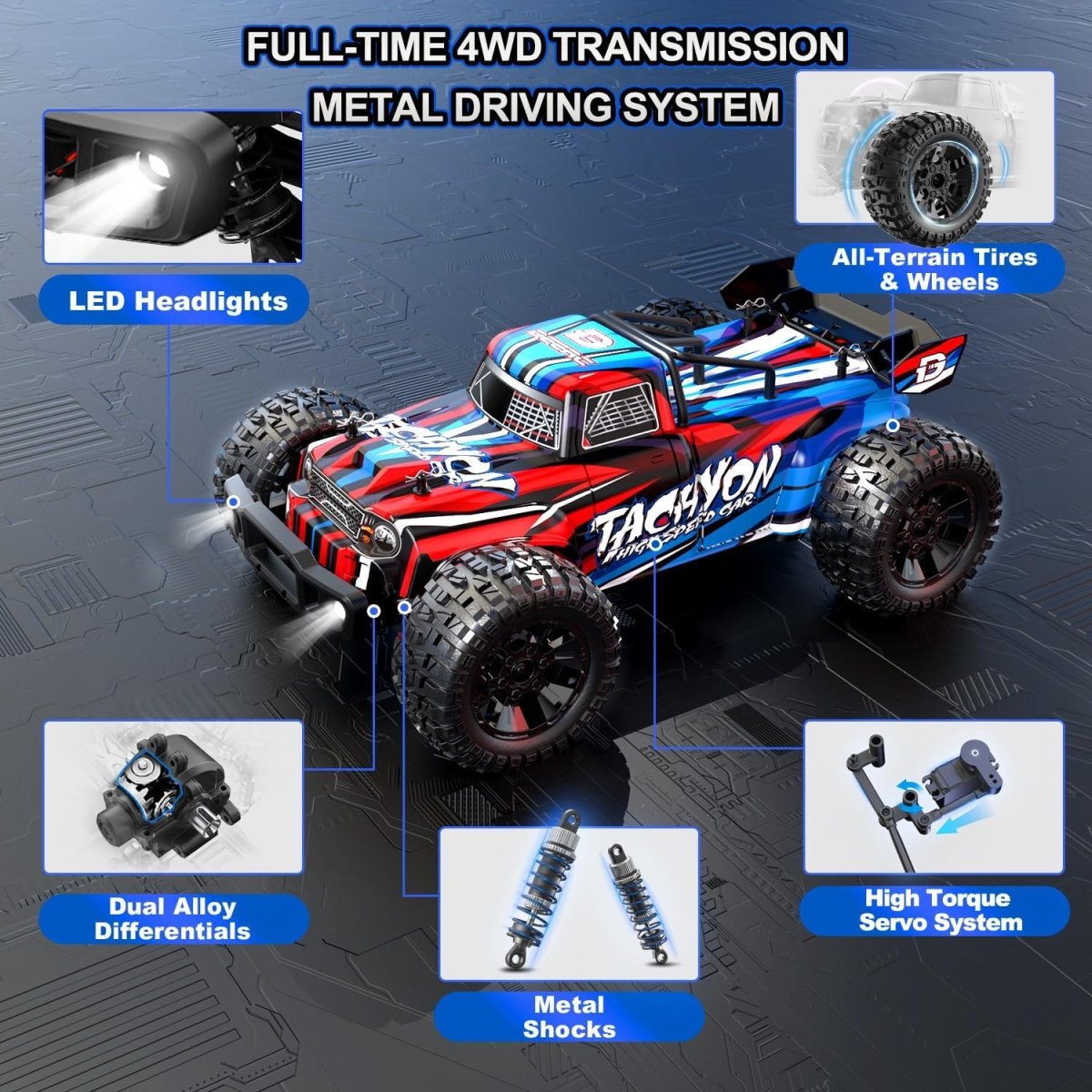 DEERC 210E Brushless High Speed RC Car 1:10 Large 4WD Remote Control Monster Truck