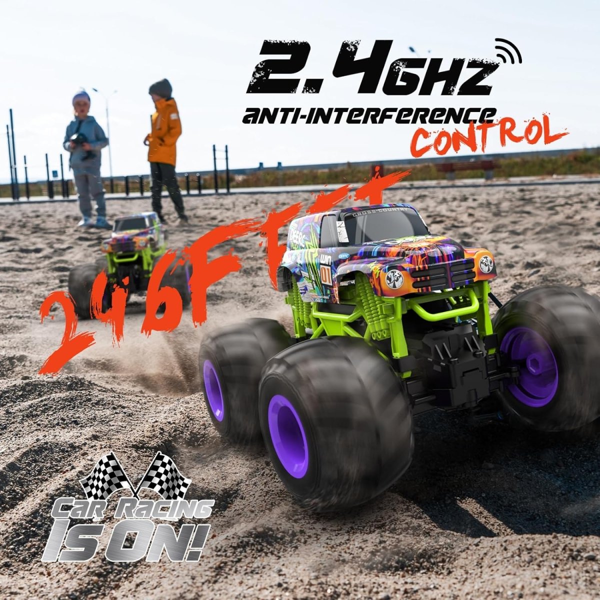 DEERC All Terrain Remote Control Monster Truck Toy 1:16 Scale High Speed RC Car