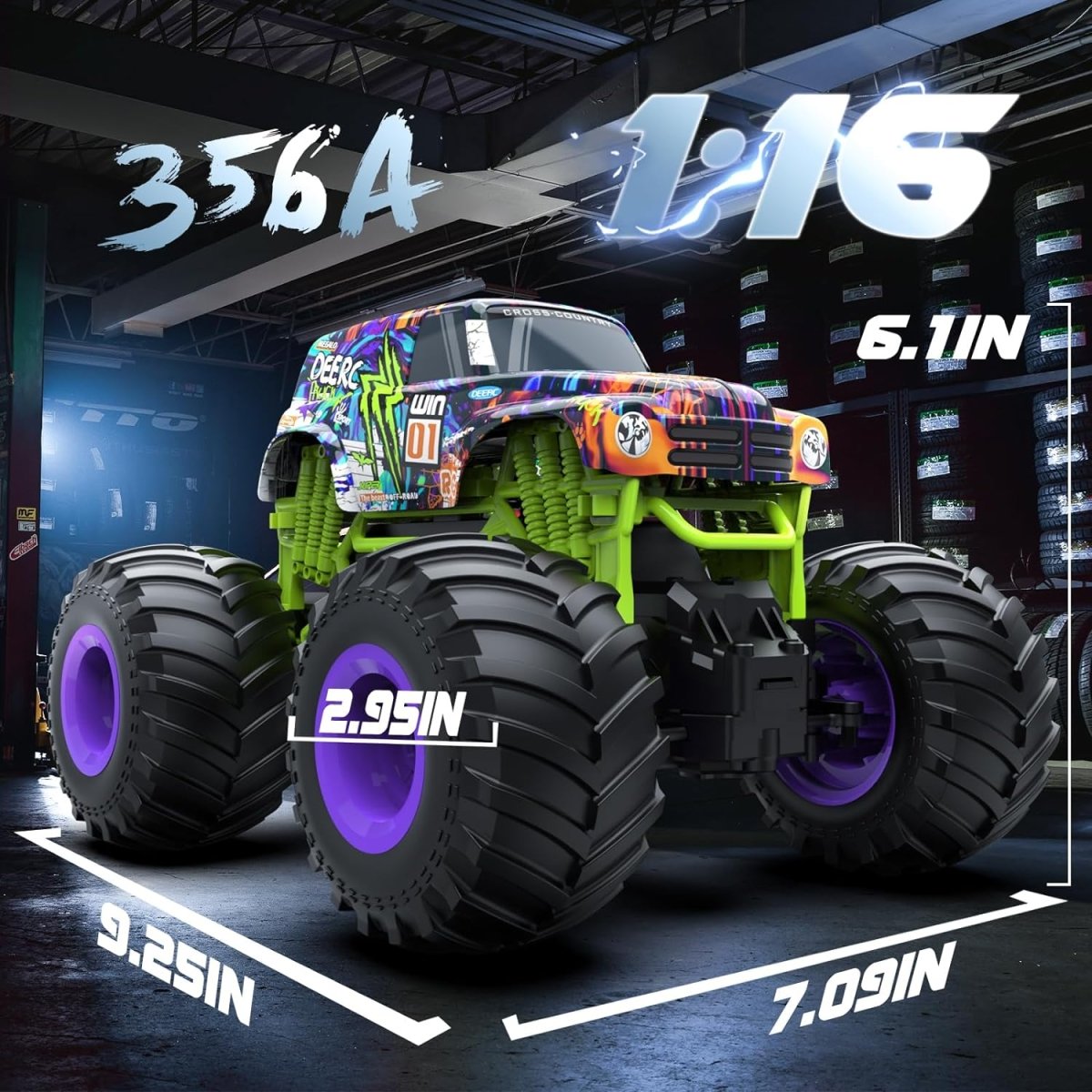 DEERC All Terrain Remote Control Monster Truck Toy 1:16 Scale High Speed RC Car