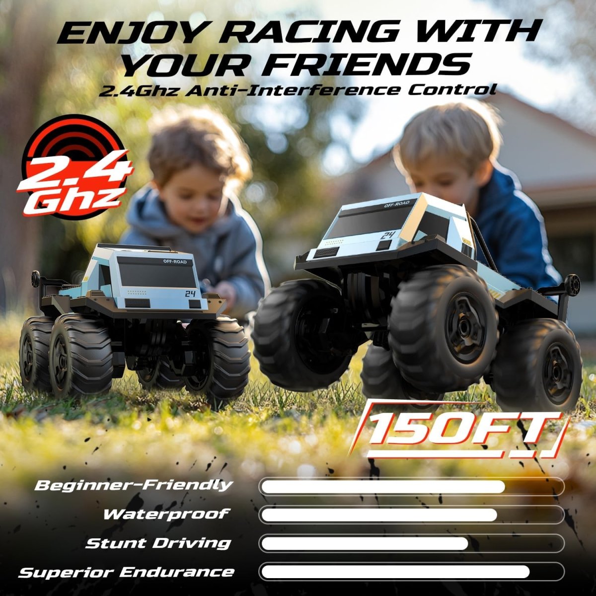 DEERC Amphibious Remote Control Car Monster Truck Toys Waterproof RC Stunt Cars