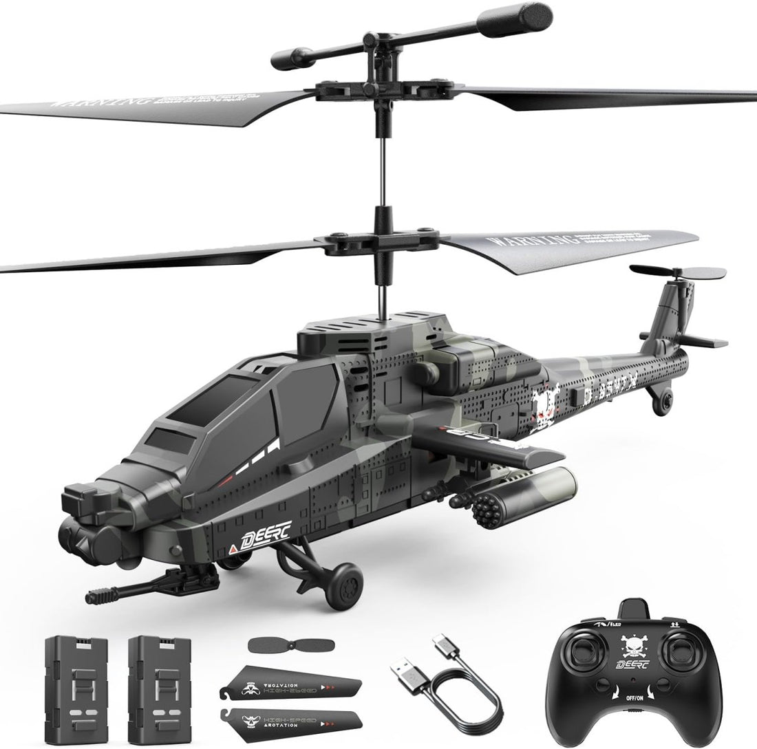 DEERC Apache RC Helicopter for Kids & Adults Military Remote Control Toy