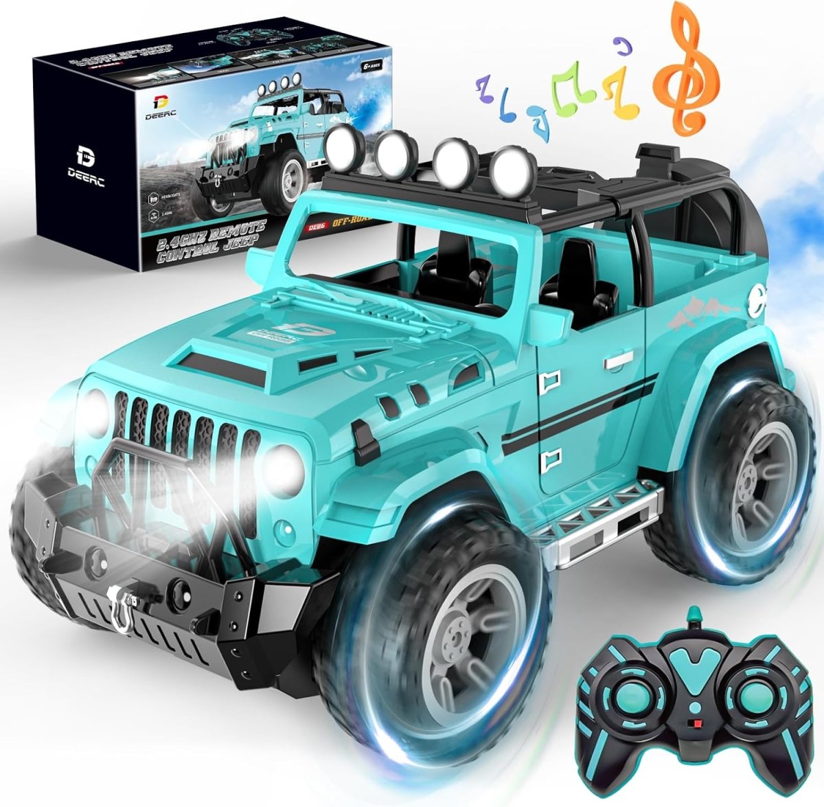 DEERC DE86 Remote Control Jeep Car 1:16 RC Monster Truck with Fog Mist &amp; Music