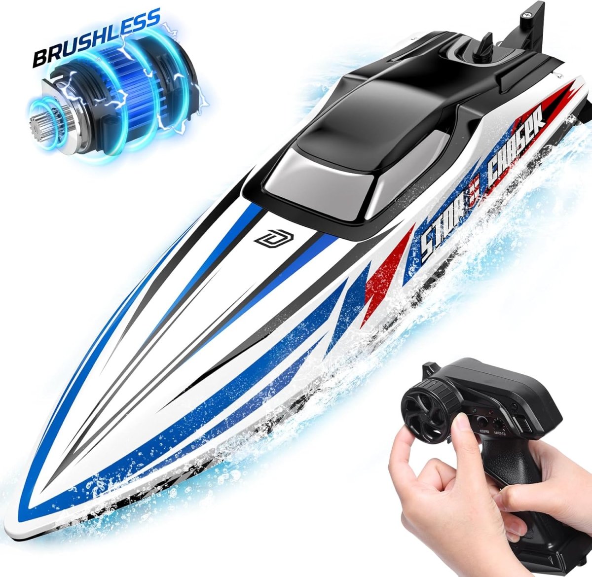 DEERC Fast Brushless RC Boat Remote Control Boats Racing LED Lights Metal Servo