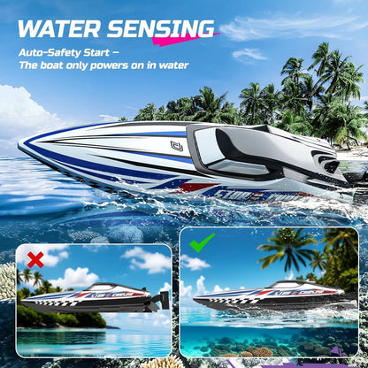 DEERC Fast Brushless RC Boat Remote Control Boats Racing LED Lights Metal Servo