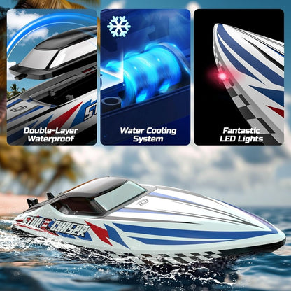 DEERC Fast Brushless RC Boat Remote Control Boats Racing LED Lights Metal Servo