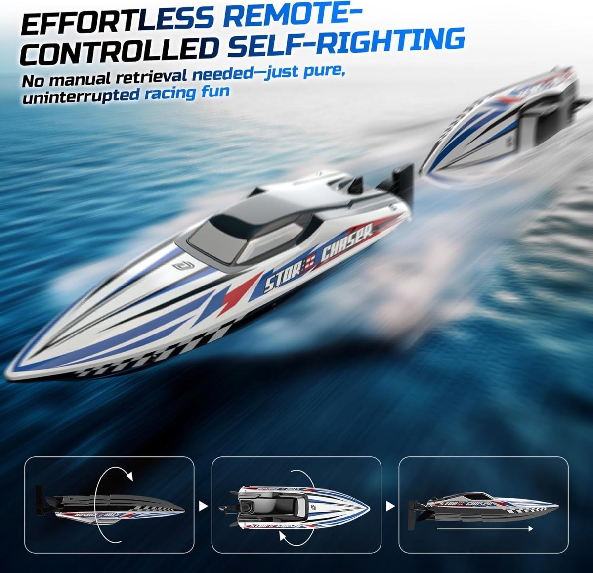 DEERC Fast Brushless RC Boat Remote Control Boats Racing LED Lights Metal Servo
