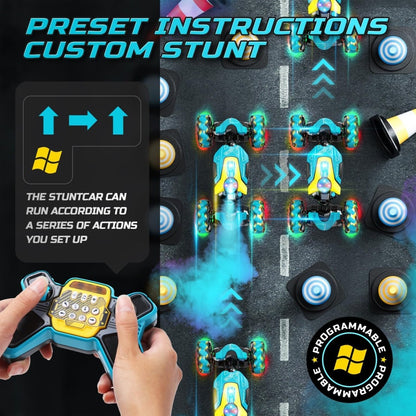 DEERC Gesture Sensing RC Stunt Car with Fog Mist &amp; Music 4WD Hand Controlled Toy