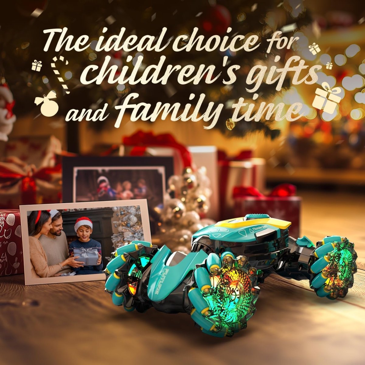 DEERC Gesture Sensing RC Stunt Car with Fog Mist &amp; Music 4WD Hand Controlled Toy