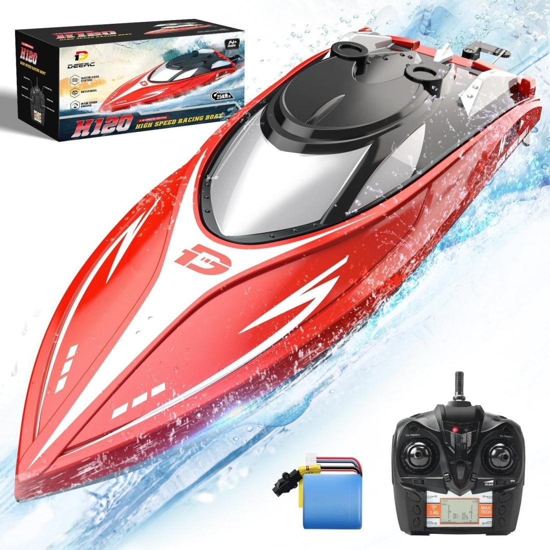 DEERC H120 RC Boat Remote Control Boats for Pools and Lakes 20+mph 2.4GHz Racing