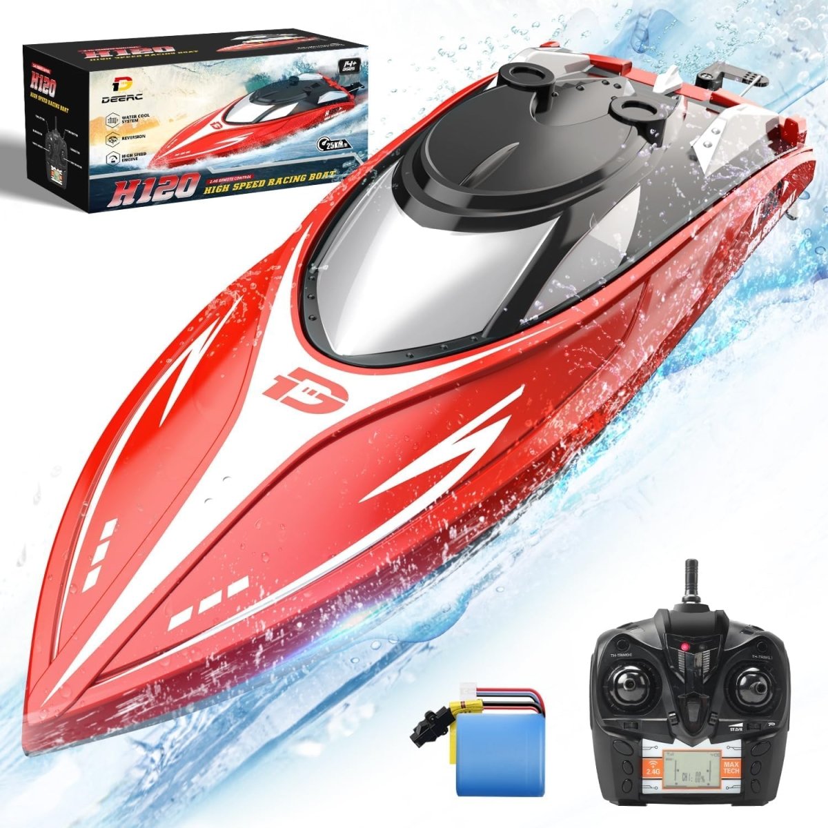 DEERC H120 RC Boat Remote Control Boats for Pools and Lakes 20+mph 2.4GHz Racing