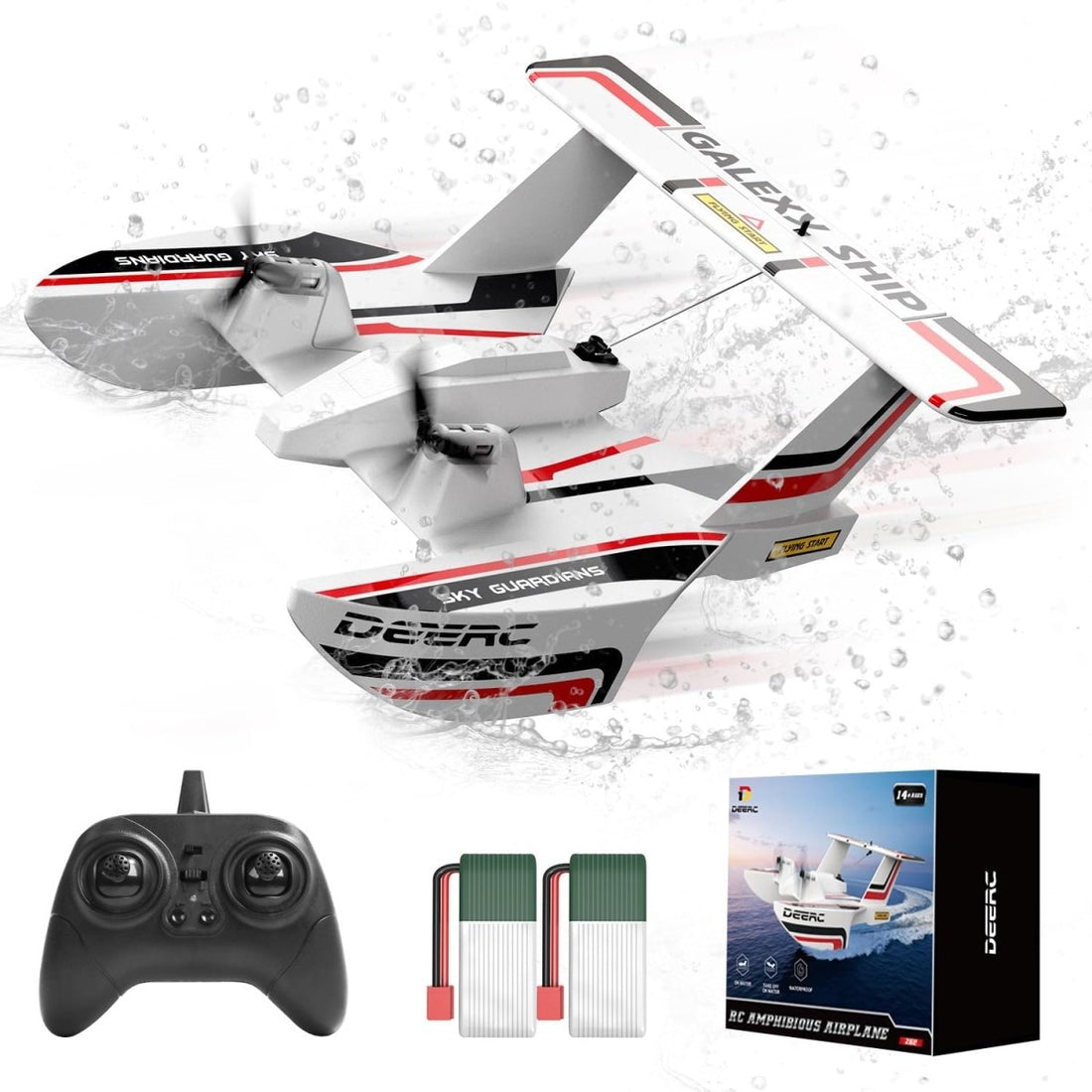 DEERC RC Plane for Water Land &amp; Air 3CH Remote Control Airplane W/ 2 Batteries