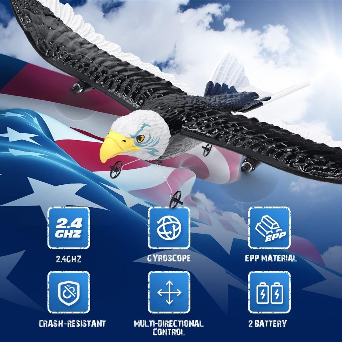 DEERC RC Plane Remote Control Eagle Plane RTF Airplane 2.4GHZ 2CH Flying Bird