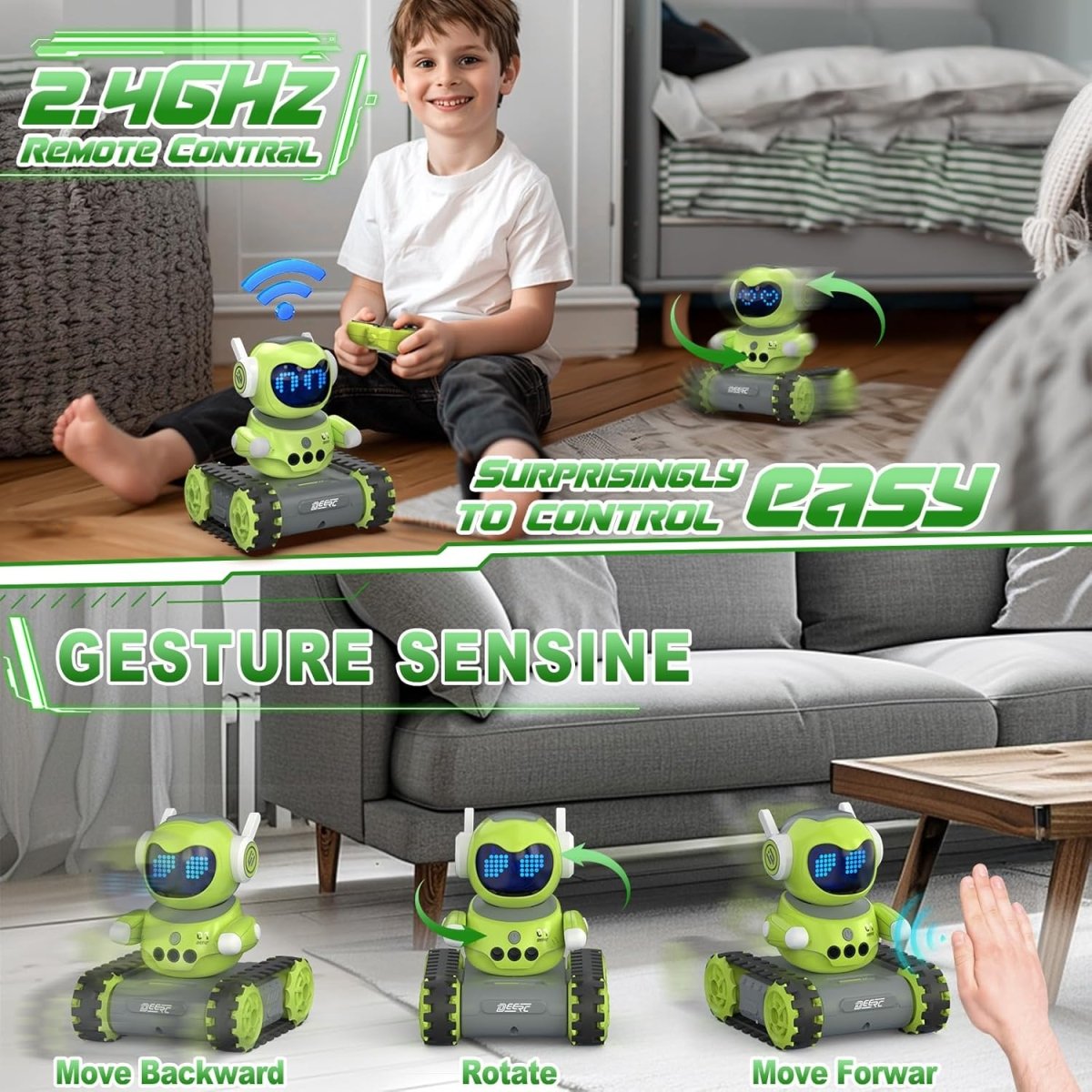 DEERC RC Robot Toys for Kids Walkie Talkie Remote Control Emo Robot
