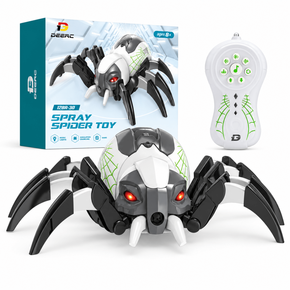 DEERC Remote Control Spider Robot RC Toy with Spray and Lights for Kids Gift