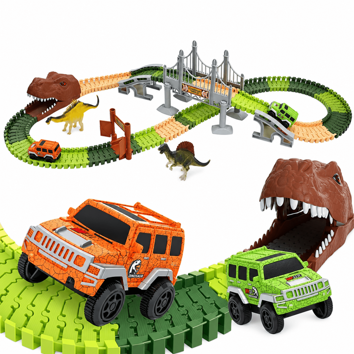 Eagle Stone Dinosaur Toys 194 Pcs Race Car Track Set for Kids Train Tracks Cars