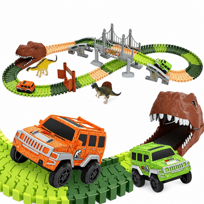 Eagle Stone Dinosaur Toys 194 Pcs Race Car Track Set for Kids Train Tracks Cars
