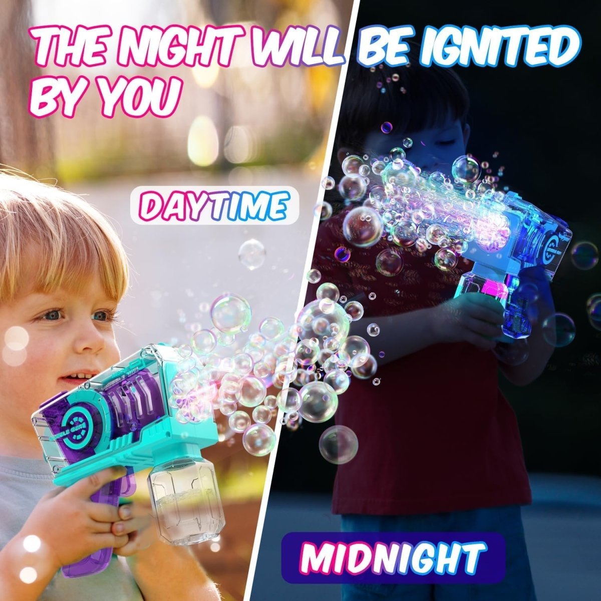 Eaglestone Bubble Gun for Kids 2 Packs Automatic Bubble Machine with LED Lights