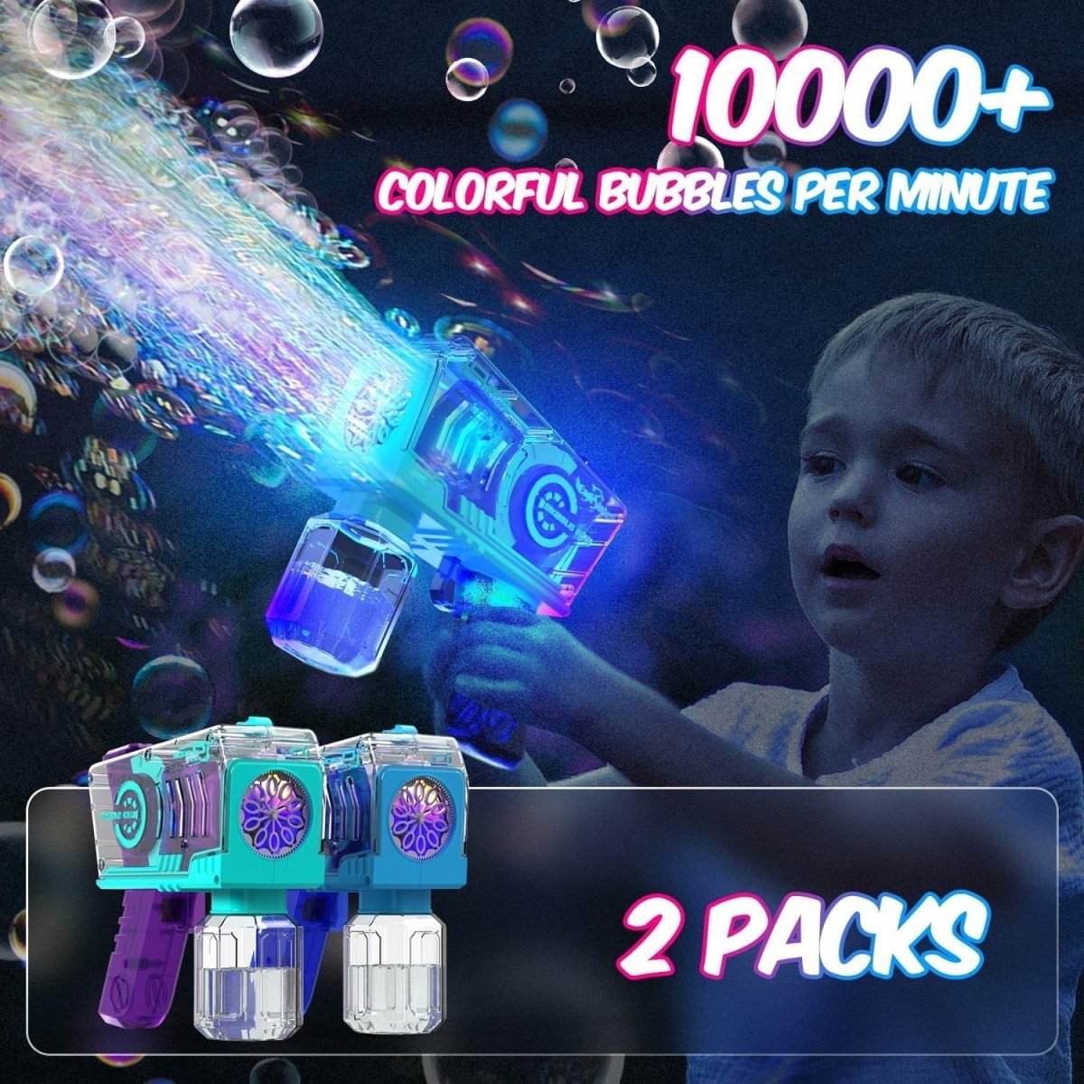 Eaglestone Bubble Gun for Kids 2 Packs Automatic Bubble Machine with LED Lights