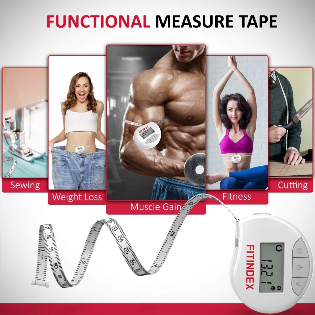 FITINDEX Bluetooth Measuring Tapes Smart Tape Measure Body with App Fitness Weight