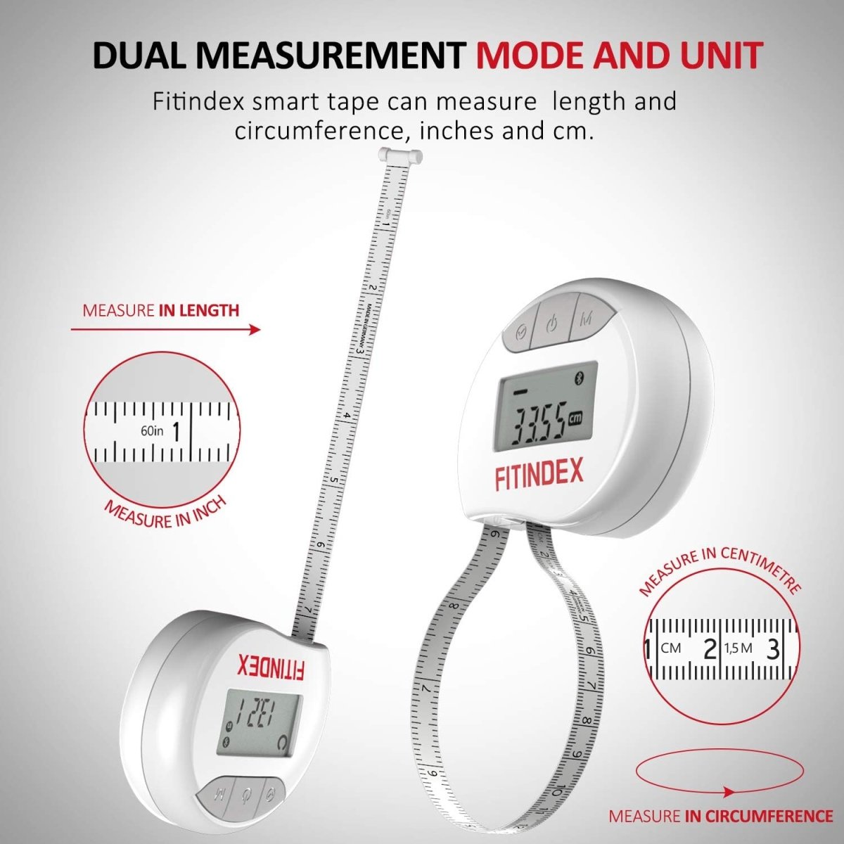 FITINDEX Bluetooth Measuring Tapes Smart Tape Measure Body with App Fitness Weight
