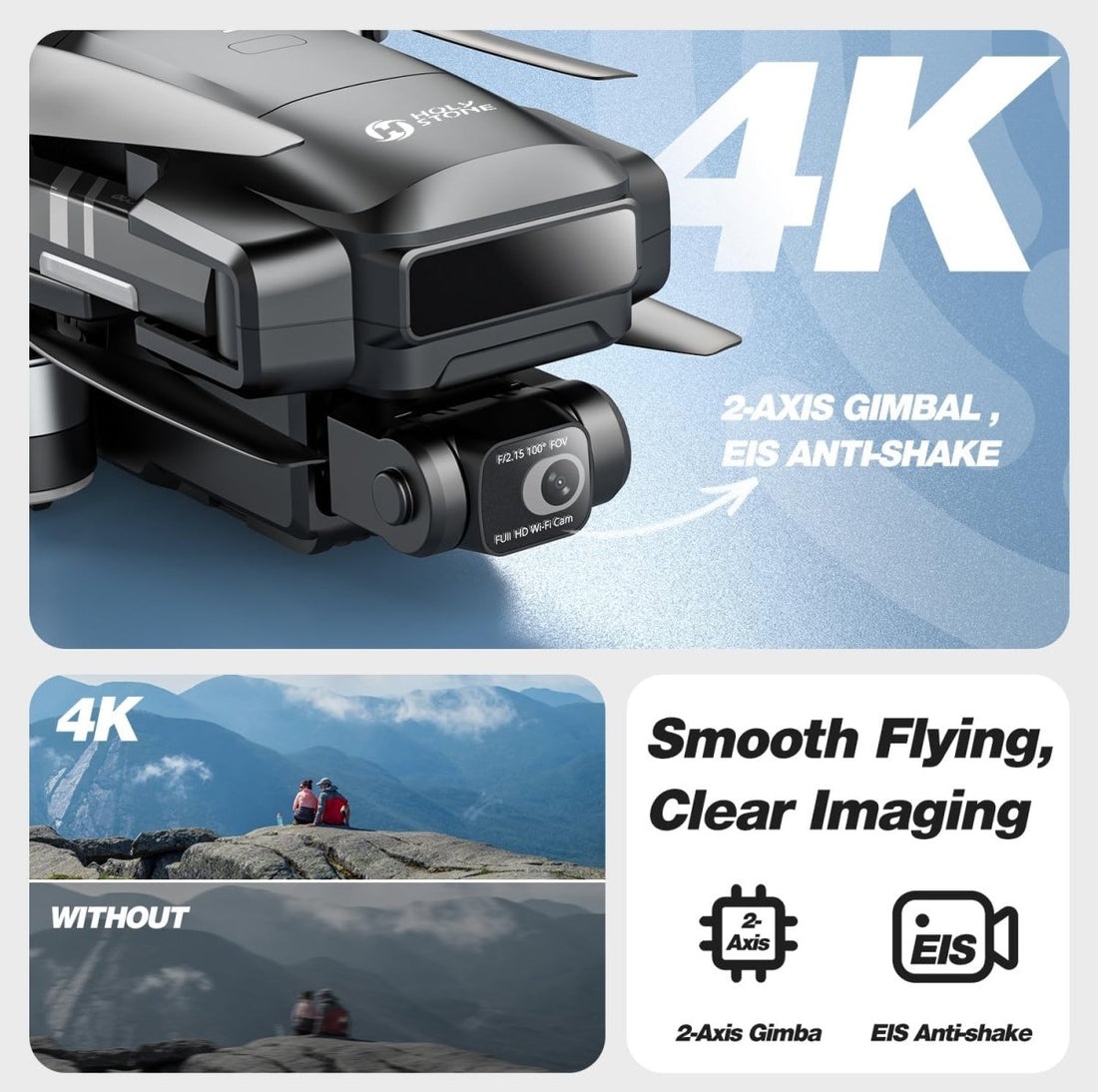 Holy Stone HS600 2-Axis Gimbal Drones with 4K EIS Camera GPS Drone