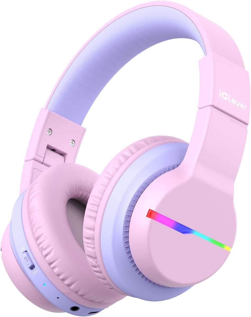 iClever BTH12 Kids Bluetooth Headphones Colorful LED Lights Safe Volume Over Ear