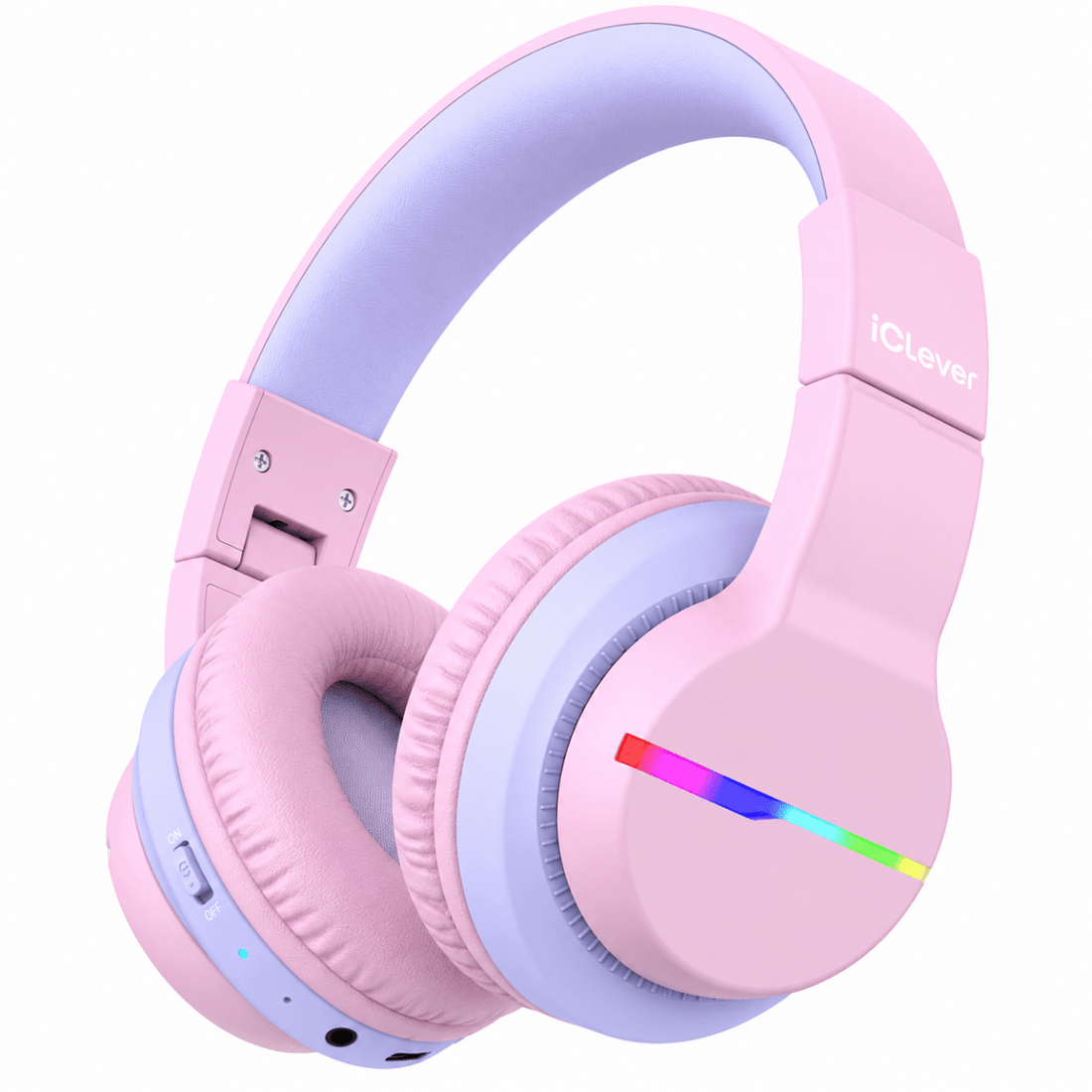 iClever BTH12 Kids Bluetooth Headphones Colorful LED Lights Safe Volume Over Ear