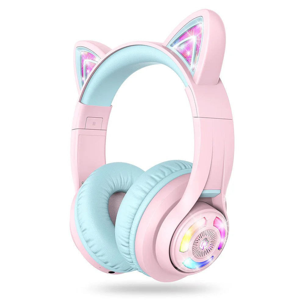 iClever Cat Ear Kids Bluetooth Headphones LED Lights Up 74/85dBA Safe Volume