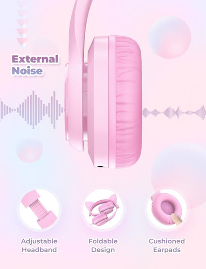 iClever Kids Headphones with Cat Ear Led Light Up Safe Volume Foldable Over-Ear