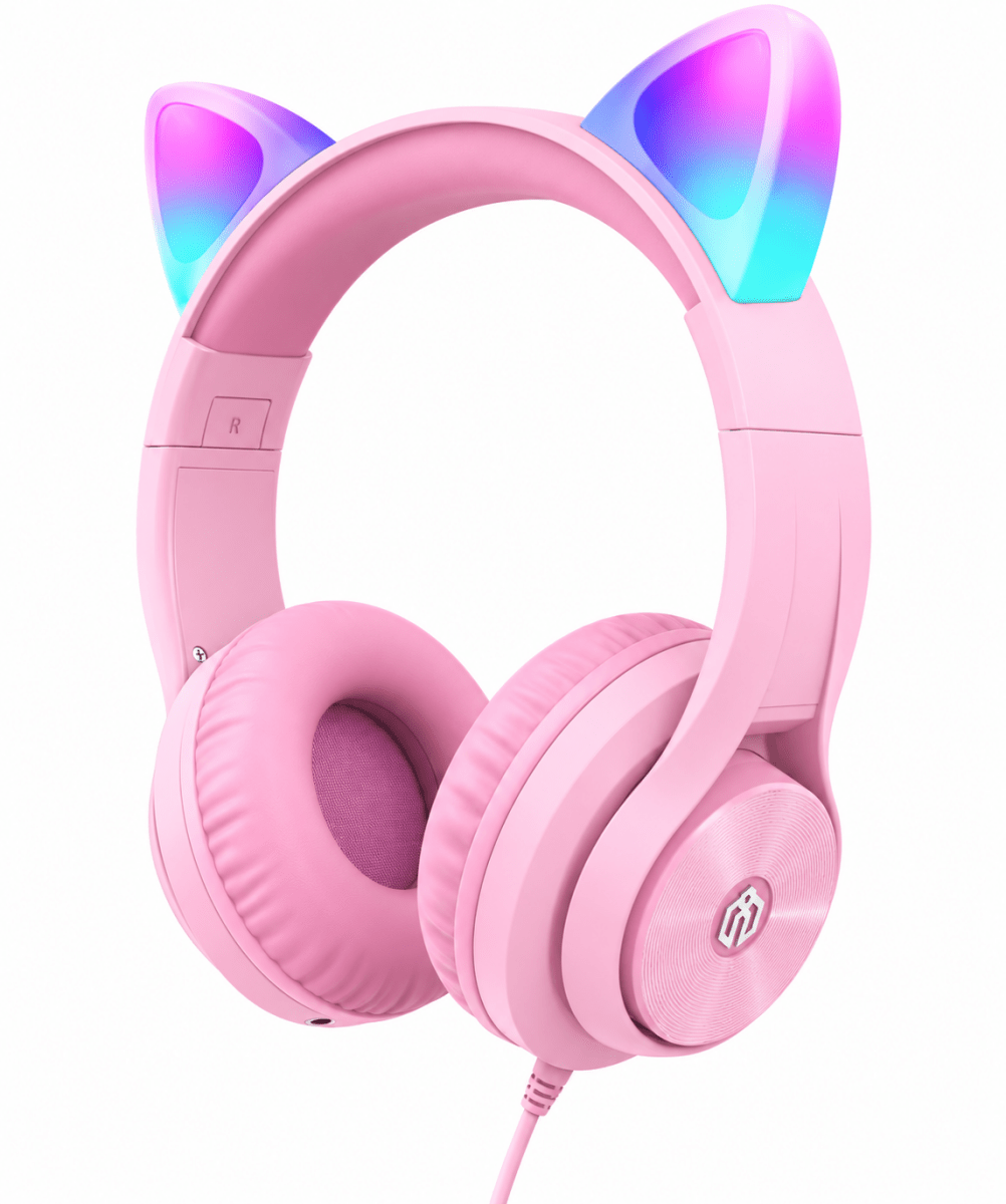 iClever Kids Headphones with Cat Ear Led Light Up Safe Volume Foldable Over-Ear