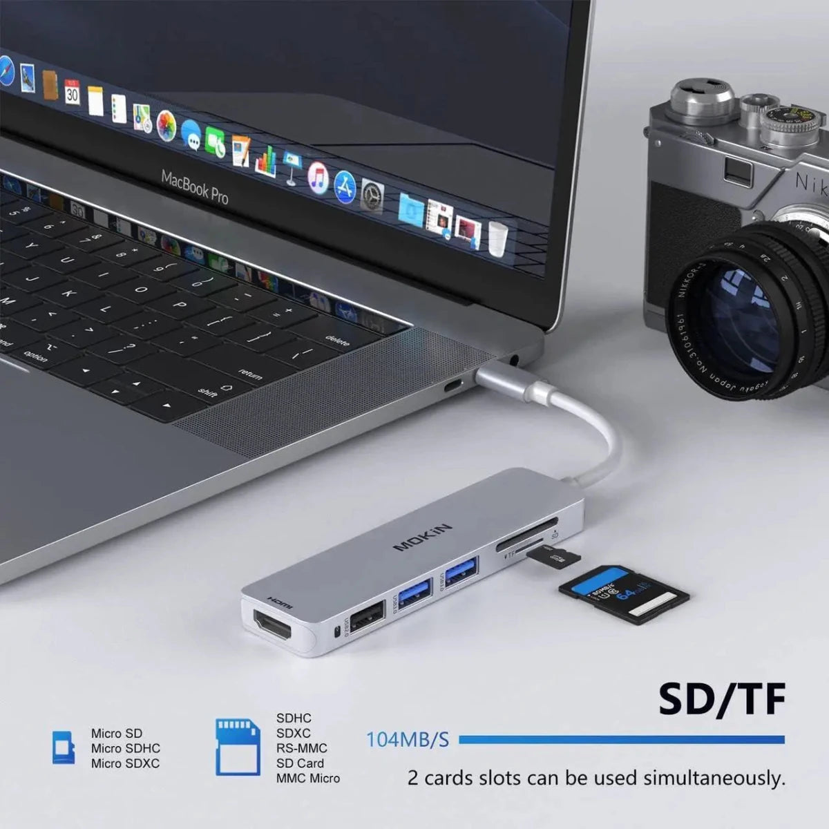 MOKiN USB C Hub HDMI Adapter for MacBook Pro/Air 6 in 1 USB C Dongle Card Reader