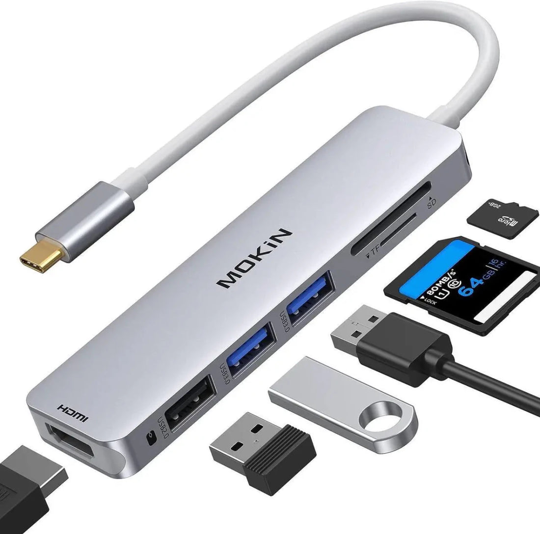 MOKiN USB C Hub HDMI Adapter for MacBook Pro/Air 6 in 1 USB C Dongle Card Reader