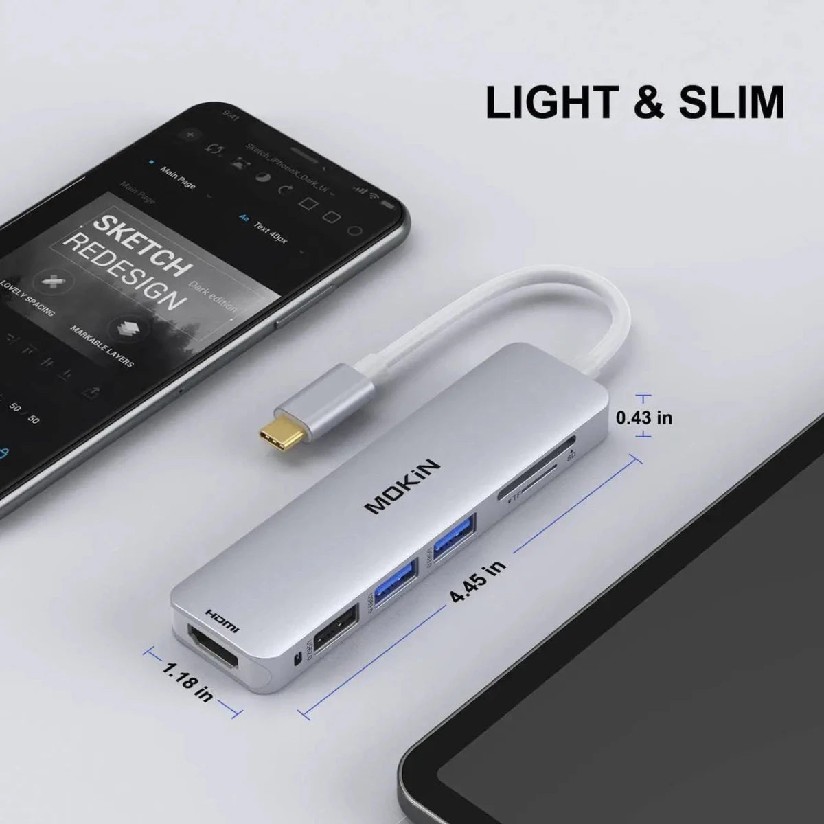 MOKiN USB C Hub HDMI Adapter for MacBook Pro/Air 6 in 1 USB C Dongle Card Reader