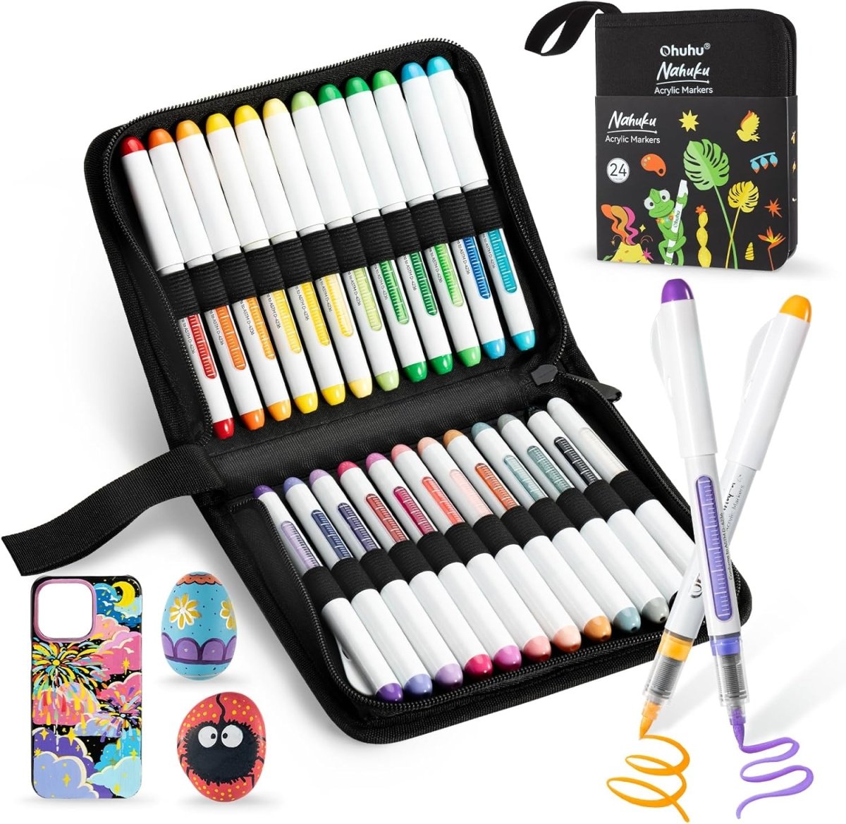 Ohuhu Acrylic Paint Markers Brush Tip Automatic Ink Control Acrylic Markers Pens